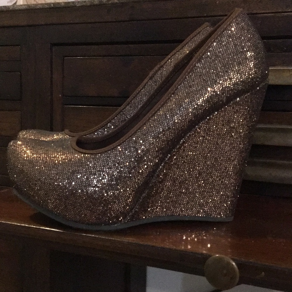 MIA bronze glitter platform wedges